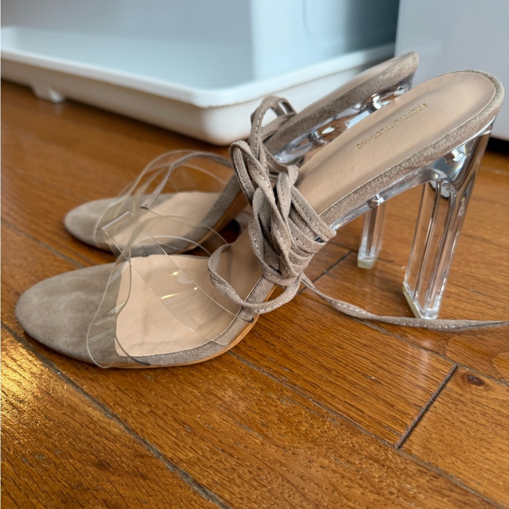 PrettyLittleThing Clear and Tan Heels